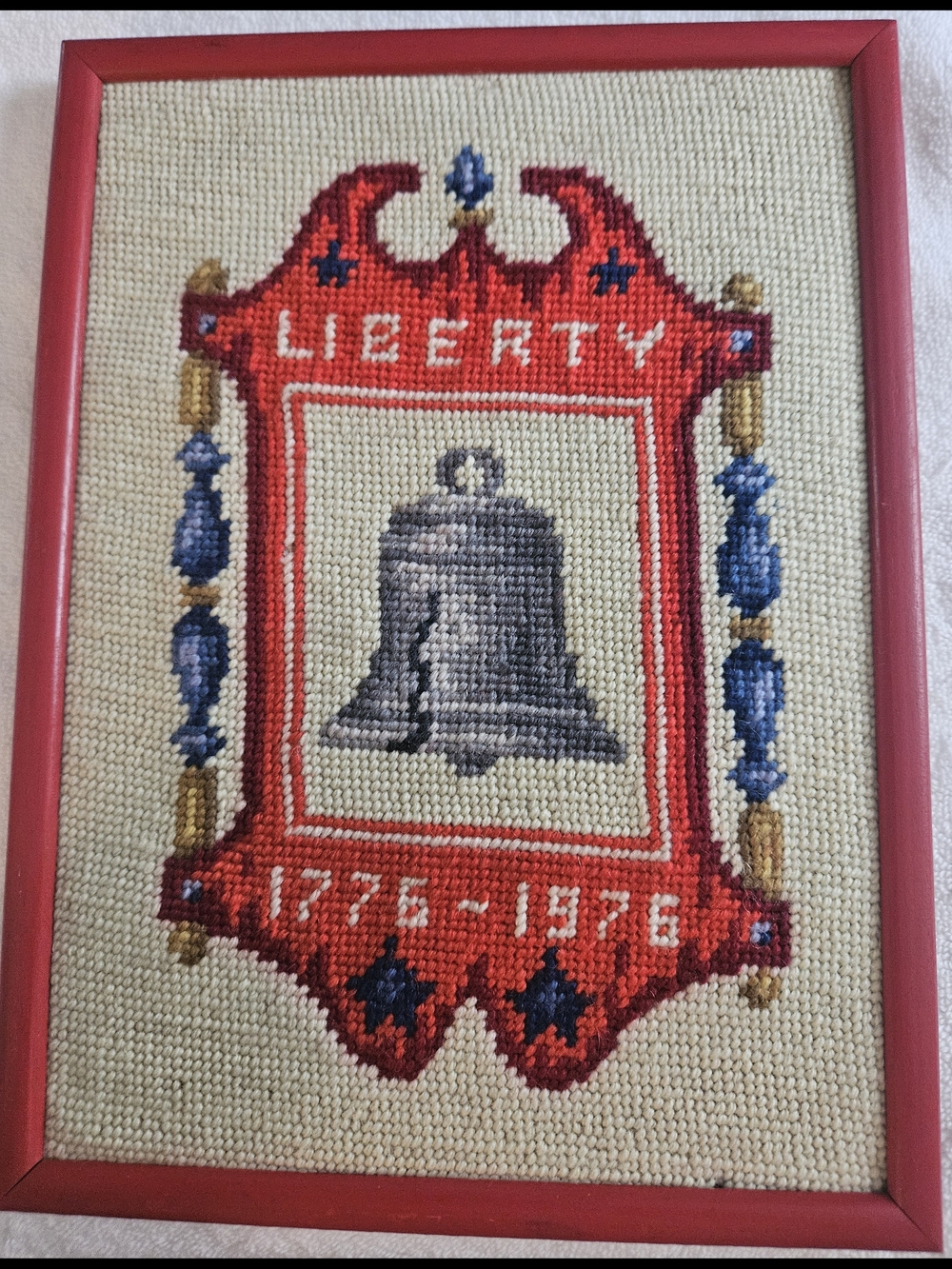 Authentic Vintage Liberty Bell Needlepoint Wall Art - Red, Blue, Gold 1776-1976 - Picture 2 of 5